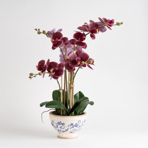 54Cm Real Touch Dark Pink Phalaenopsis Orchid In Pot