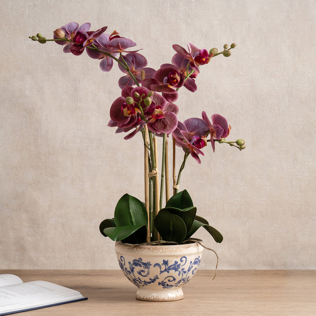54Cm Real Touch Dark Pink Phalaenopsis Orchid In Pot