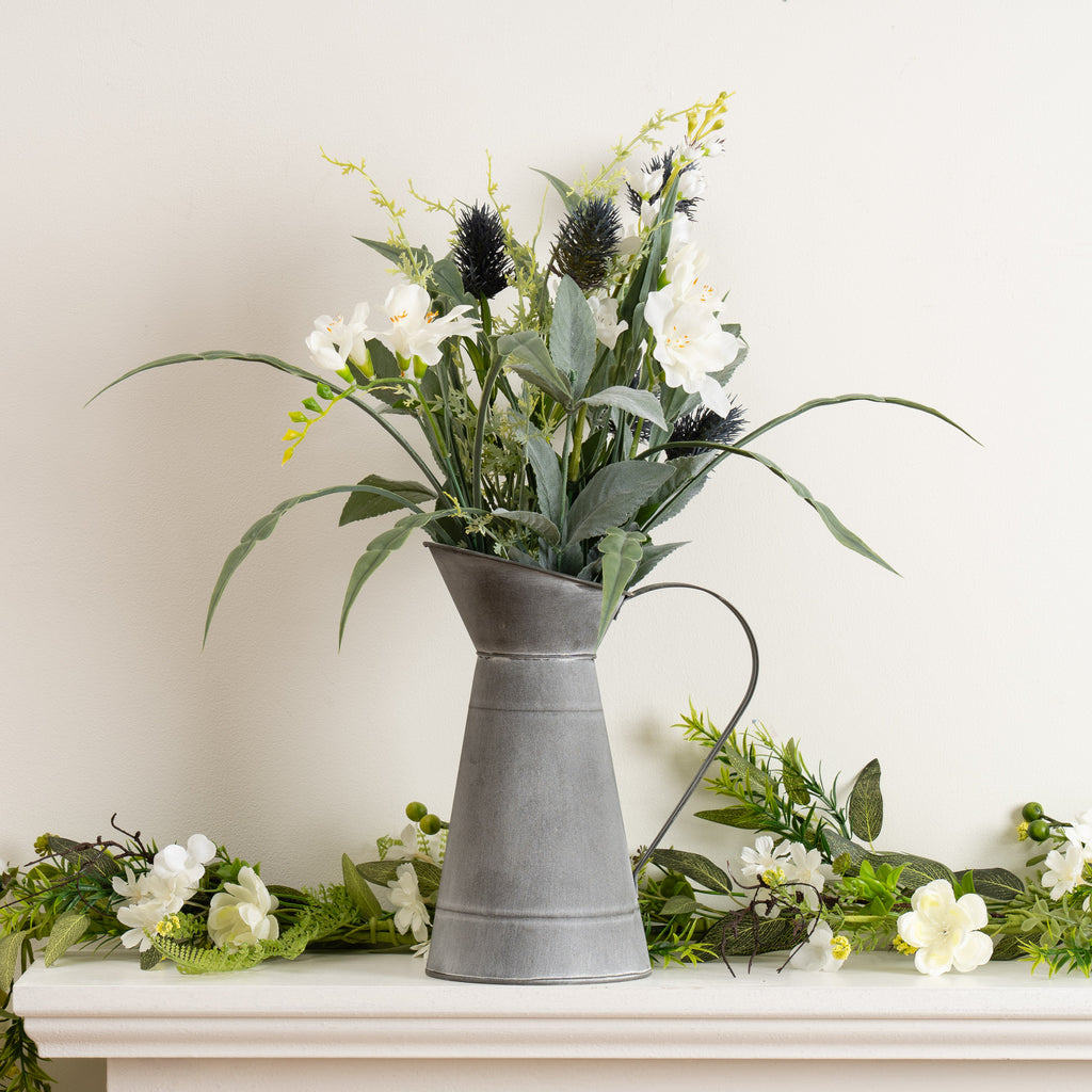 60Cm Mixed Floral In Metal Jug **New**