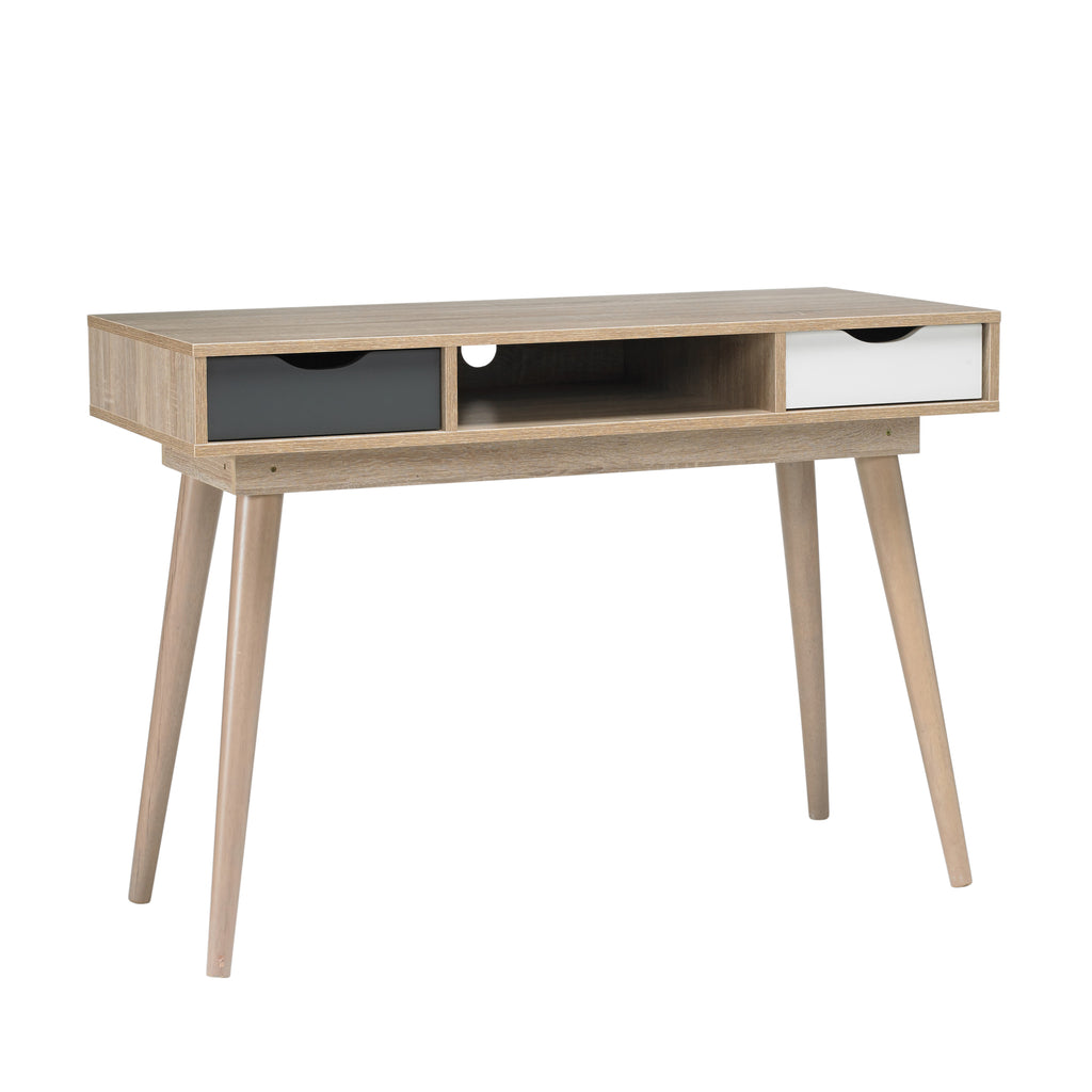 Scandi Desk Oak With Grey And White Drawers