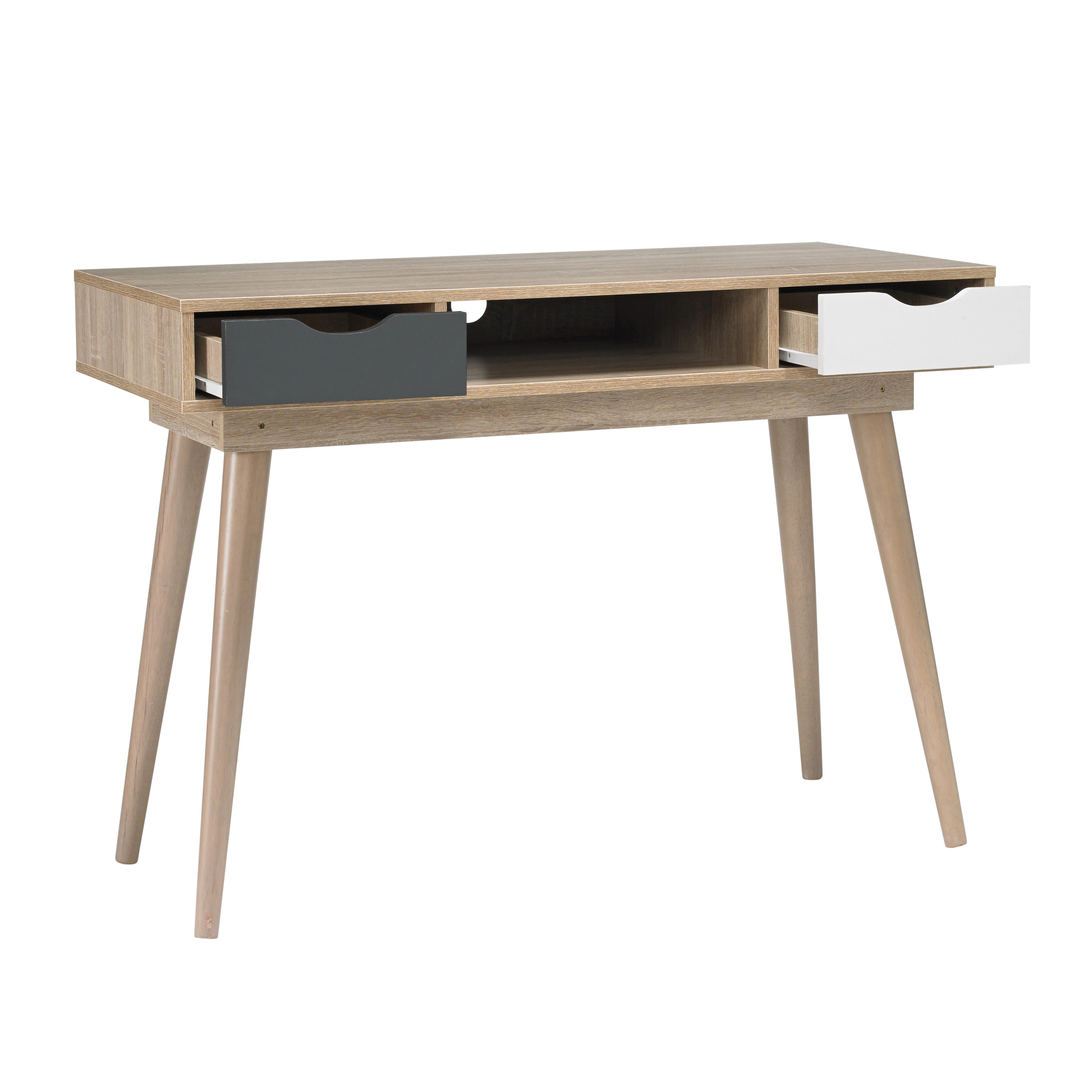Scandi Desk Oak With Grey And White Drawers