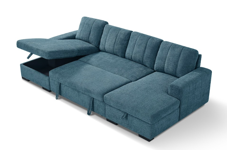 Como U Shape Sofabed With Ottoman Storage Blue Morgan | Malvern | Somerford | Calix | Euphoria | Plush Style
