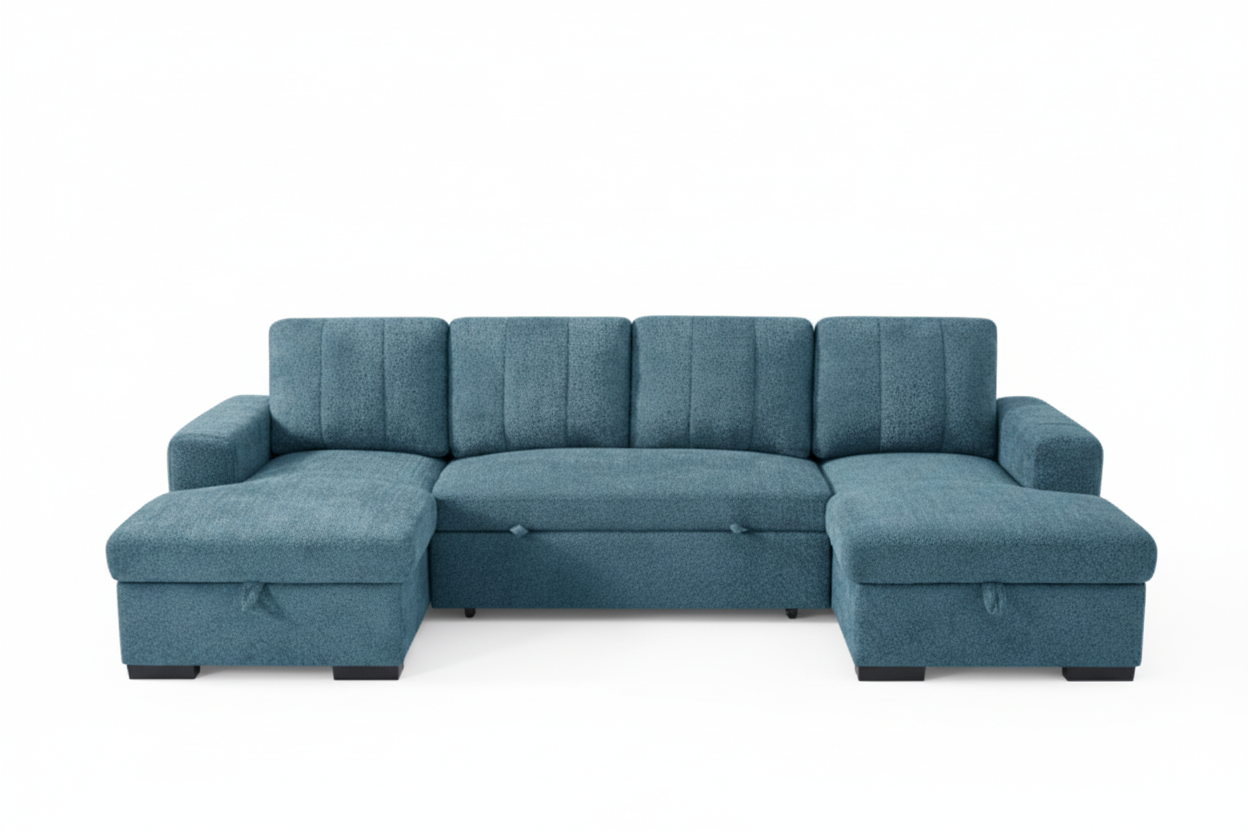 Como U Shape Sofabed With Ottoman Storage Blue Morgan | Malvern | Somerford | Calix | Euphoria | Plush Style