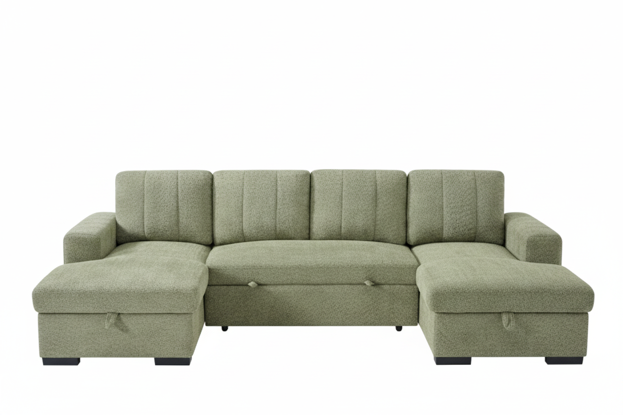 Como U Shape Sofabed With Ottoman Storage Olive Green Morgan | Malvern | Somerford | Calix | Euphoria | Plush Style
