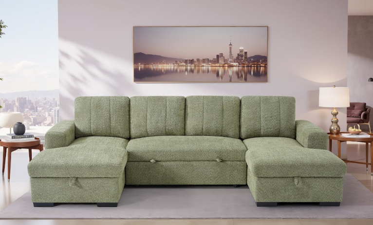 Como U Shape Sofabed With Ottoman Storage Olive Green Morgan | Malvern | Somerford | Calix | Euphoria | Plush Style