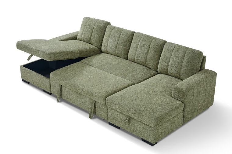 Como U Shape Sofabed With Ottoman Storage Olive Green Morgan | Malvern | Somerford | Calix | Euphoria | Plush Style