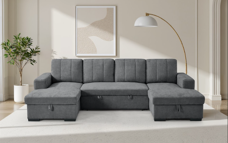 Como U Shape Sofabed With Ottoman Storage Charcoal Morgan | Malvern | Somerford | Calix | Euphoria | Plush Style