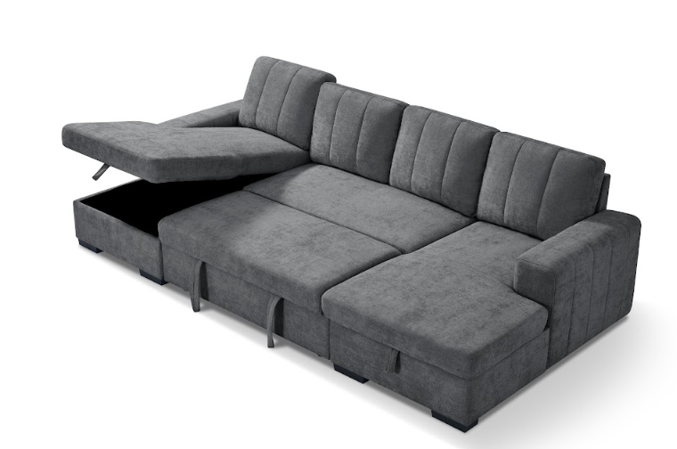 Como U Shape Sofabed With Ottoman Storage Charcoal Morgan | Malvern | Somerford | Calix | Euphoria | Plush Style