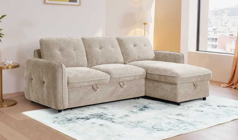 Moscow Universal L Shape Corner Sofa Bed Beige With Ottoman Storage Eastley | Kip | Quercioli | Barete | Metropolitan | Portobello | Aissa Style