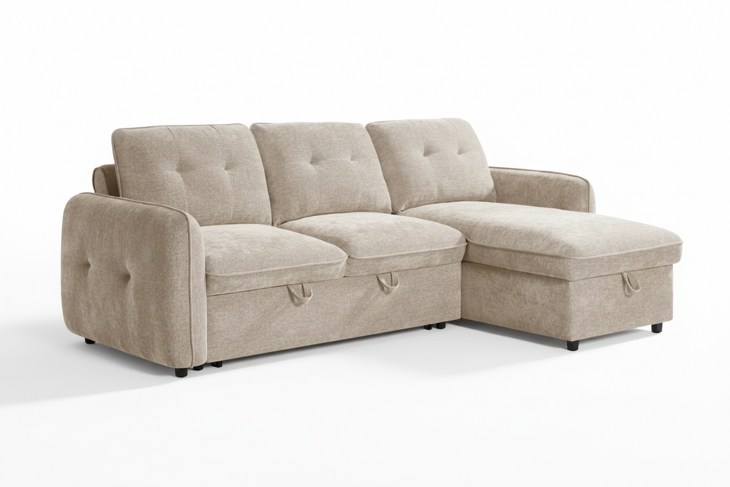 Moscow Universal L Shape Corner Sofa Bed Beige With Ottoman Storage Eastley | Kip | Quercioli | Barete | Metropolitan | Portobello | Aissa Style