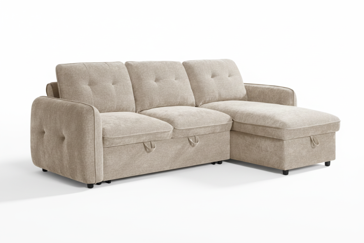 Moscow Universal L Shape Corner Sofa Bed Beige With Ottoman Storage Eastley | Kip | Quercioli | Barete | Metropolitan | Portobello | Aissa Style