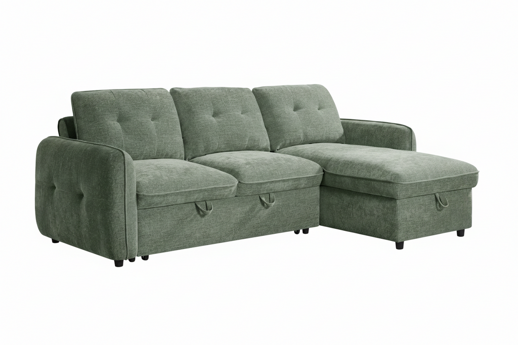 Moscow Universal L Shape Corner Sofa Bed Green With Ottoman Storage Eastley | Kip | Quercioli | Barete | Metropolitan | Portobello | Aissa Style