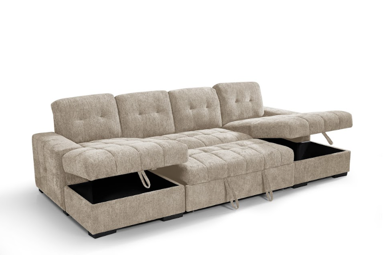 Palermo U Shape Sofabed With Ottoman Storage Beige Morgan | Malvern | Somerford | Calix | Euphoria | Plush Style