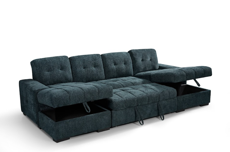 Palermo U Shape Sofabed With Ottoman Storage Blue Morgan | Malvern | Somerford | Calix | Euphoria | Plush Style