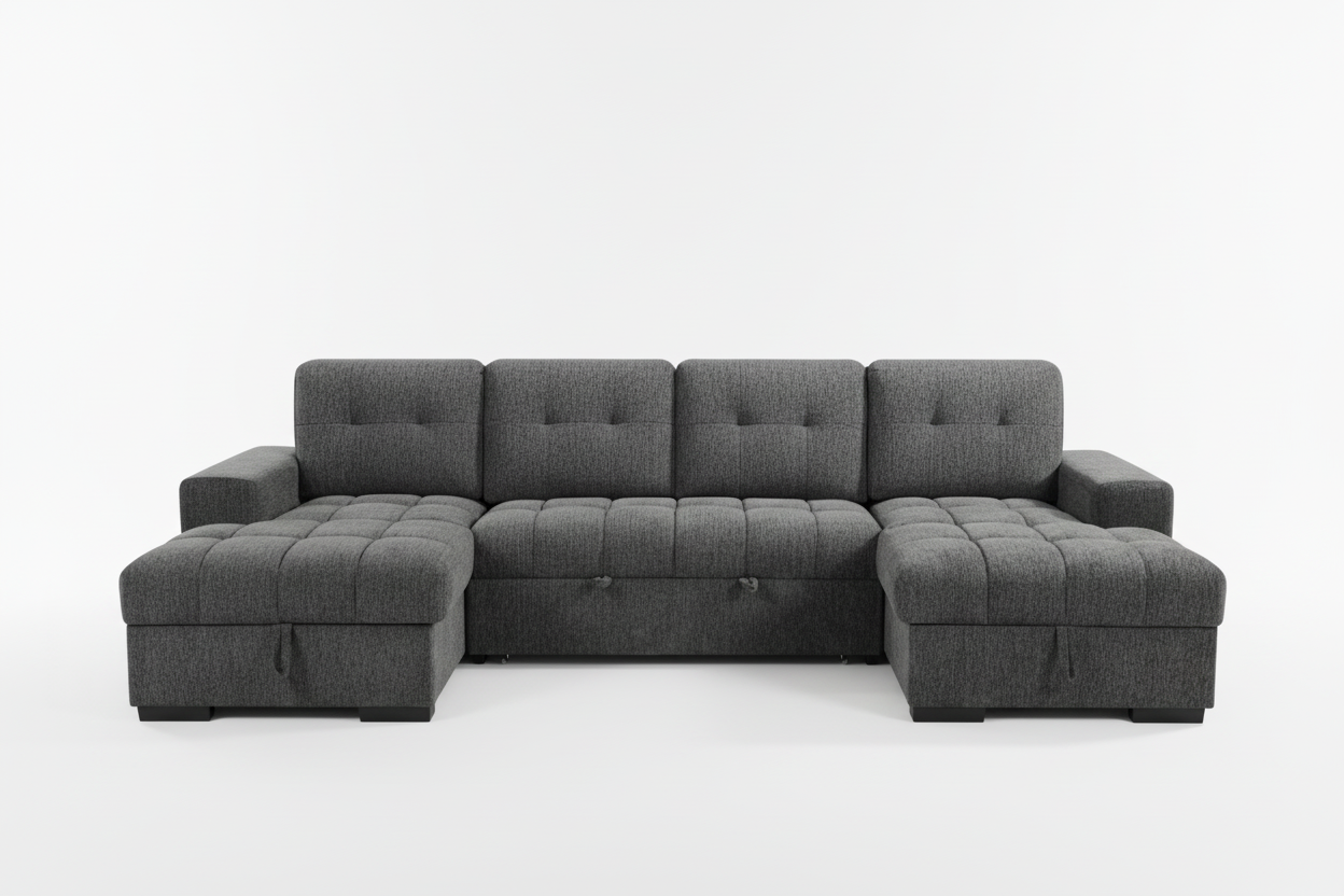 Palermo U Shape Sofabed With Ottoman Storage Grey Morgan | Malvern | Somerford | Calix | Euphoria | Plush Style