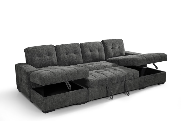 Palermo U Shape Sofabed With Ottoman Storage Grey Morgan | Malvern | Somerford | Calix | Euphoria | Plush Style