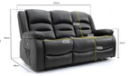 Alva Electric Recliner Sofa Black 3 Seater