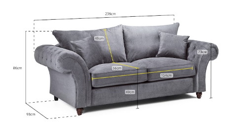 Windsor Fullback Sofa Grey 3 Seater
