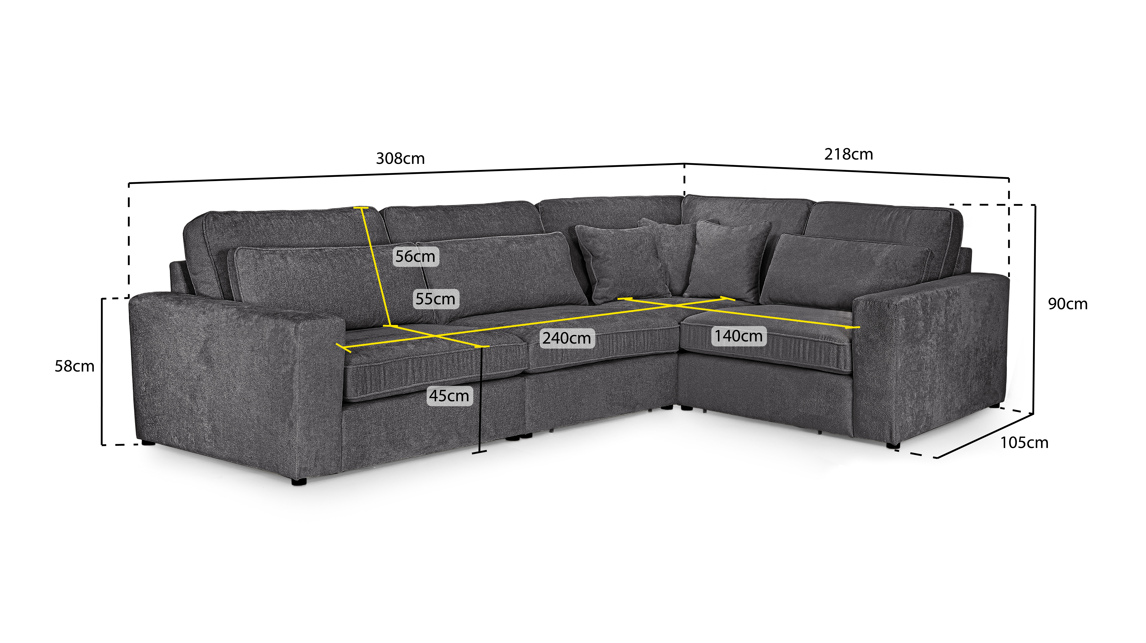 Kiana Modular Sofa Grey Right Hand Facing Corner