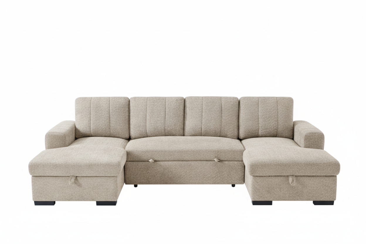 Como U Shape Sofabed With Ottoman Storage Beige Morgan | Malvern | Somerford | Calix | Euphoria | Plush Style