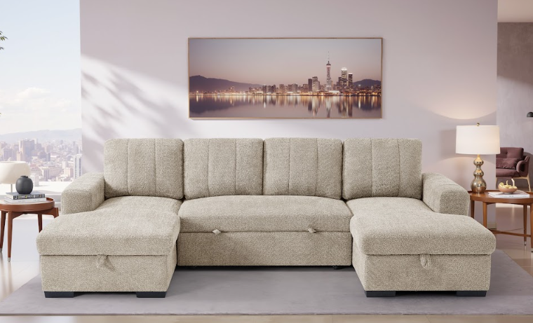 Como U Shape Sofabed With Ottoman Storage Beige Morgan | Malvern | Somerford | Calix | Euphoria | Plush Style