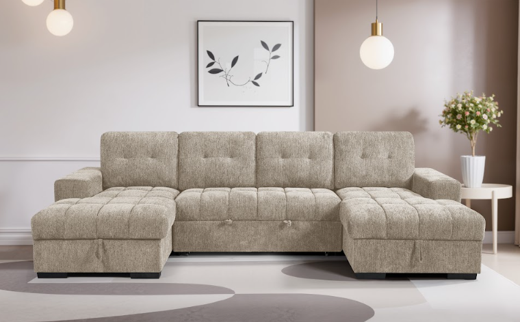 Palermo U Shape Sofabed With Ottoman Storage Beige Morgan | Malvern | Somerford | Calix | Euphoria | Plush Style