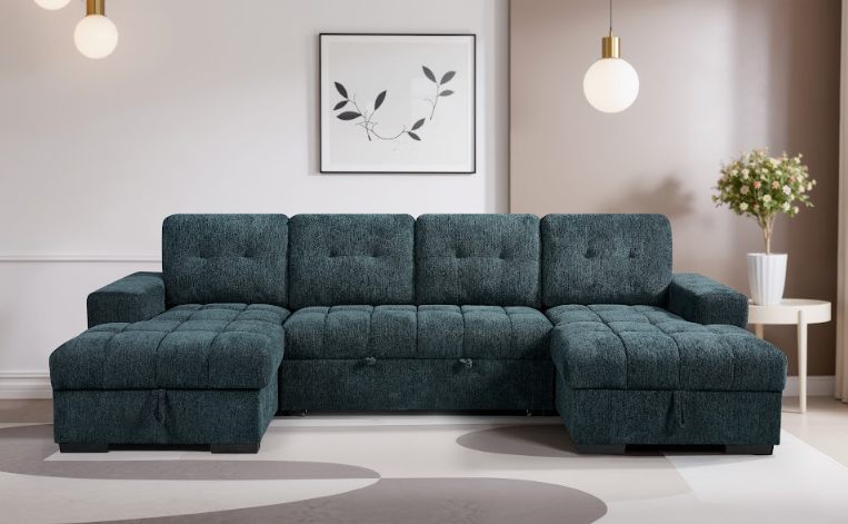 Palermo U Shape Sofabed With Ottoman Storage Blue Morgan | Malvern | Somerford | Calix | Euphoria | Plush Style