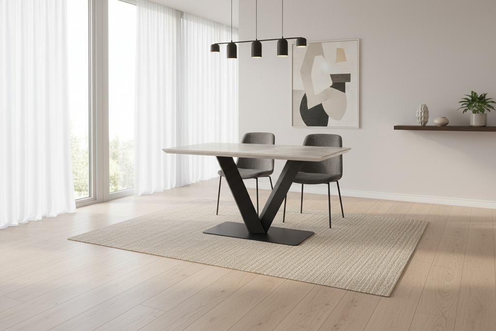 Alessia Ceramic Dining Table Grey Ceramic Marble