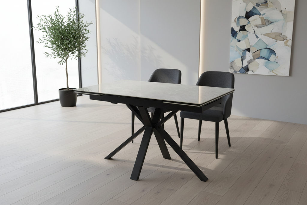 Amari Small Extending Table Grey Ceramic Marble