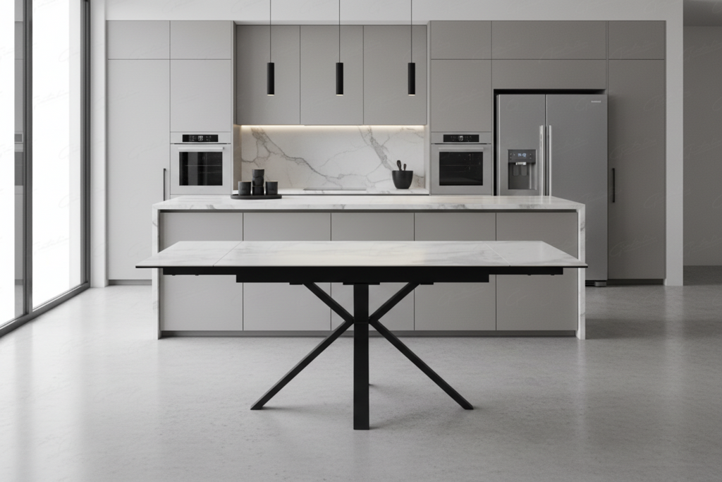 Amari Small Extending Table White Ceramic Marble