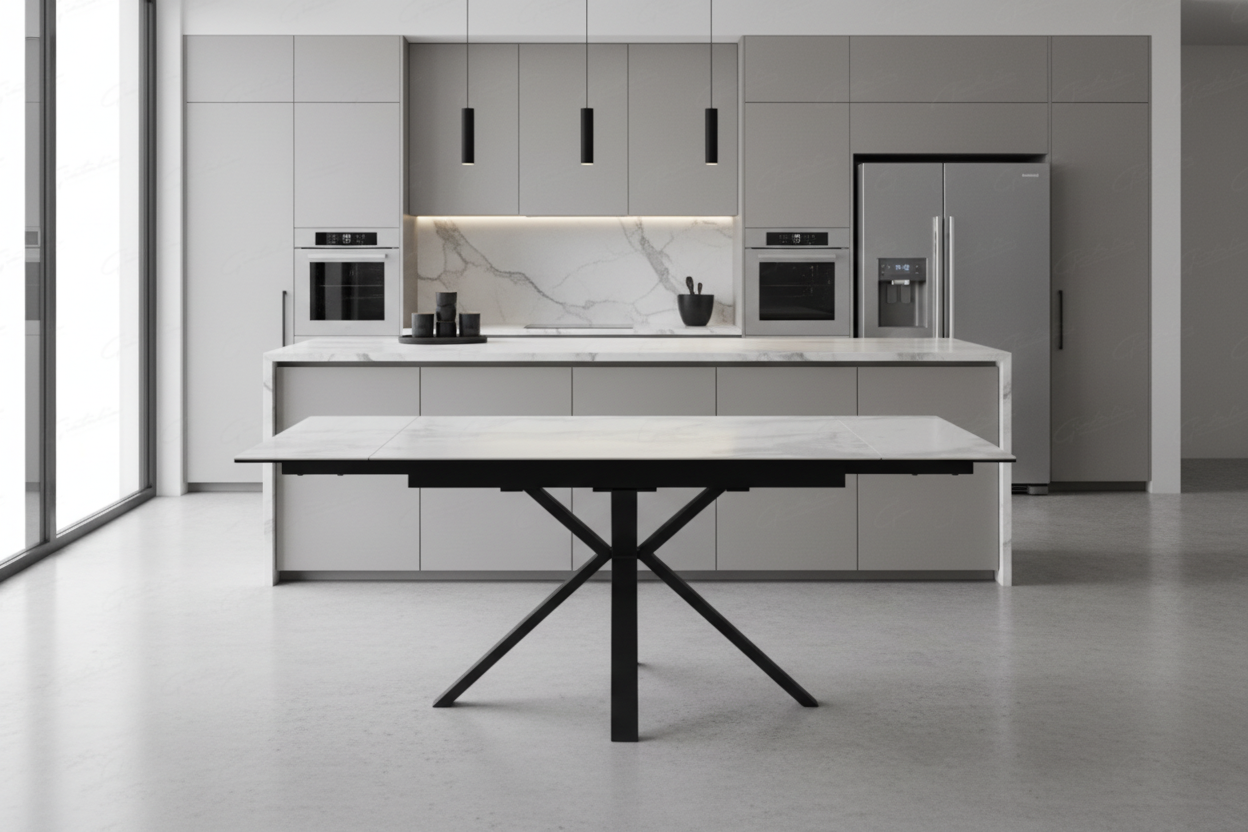 Amari Small Extending Table White Ceramic Marble