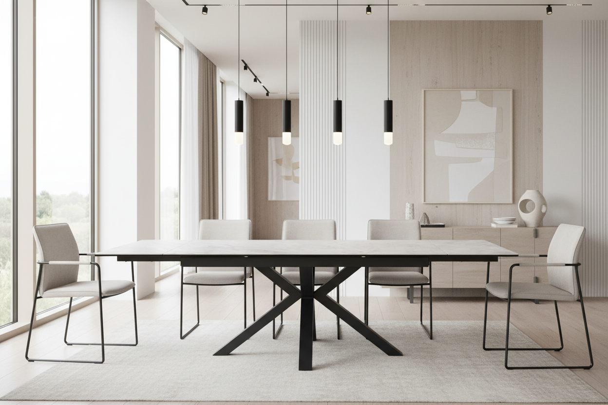 Amari Large Extending Table Grey Ceramic Marble