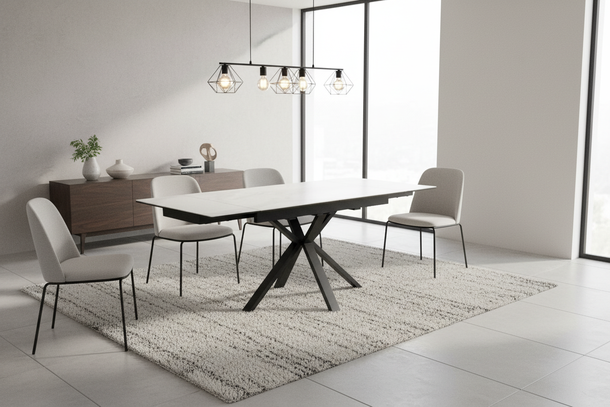 Amari Large Extending Table White Ceramic Marble
