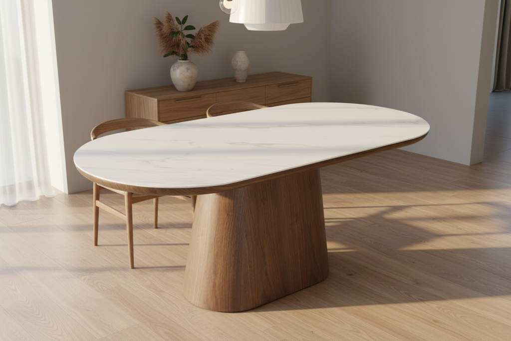 Bianca Oval Dining Table Walnut & White Sintered Stone