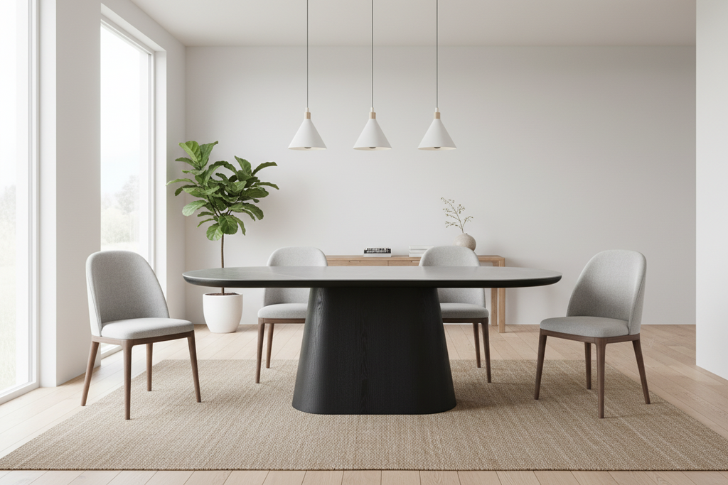 Bianca Oval Dining Table Black & Grey Sintered Stone