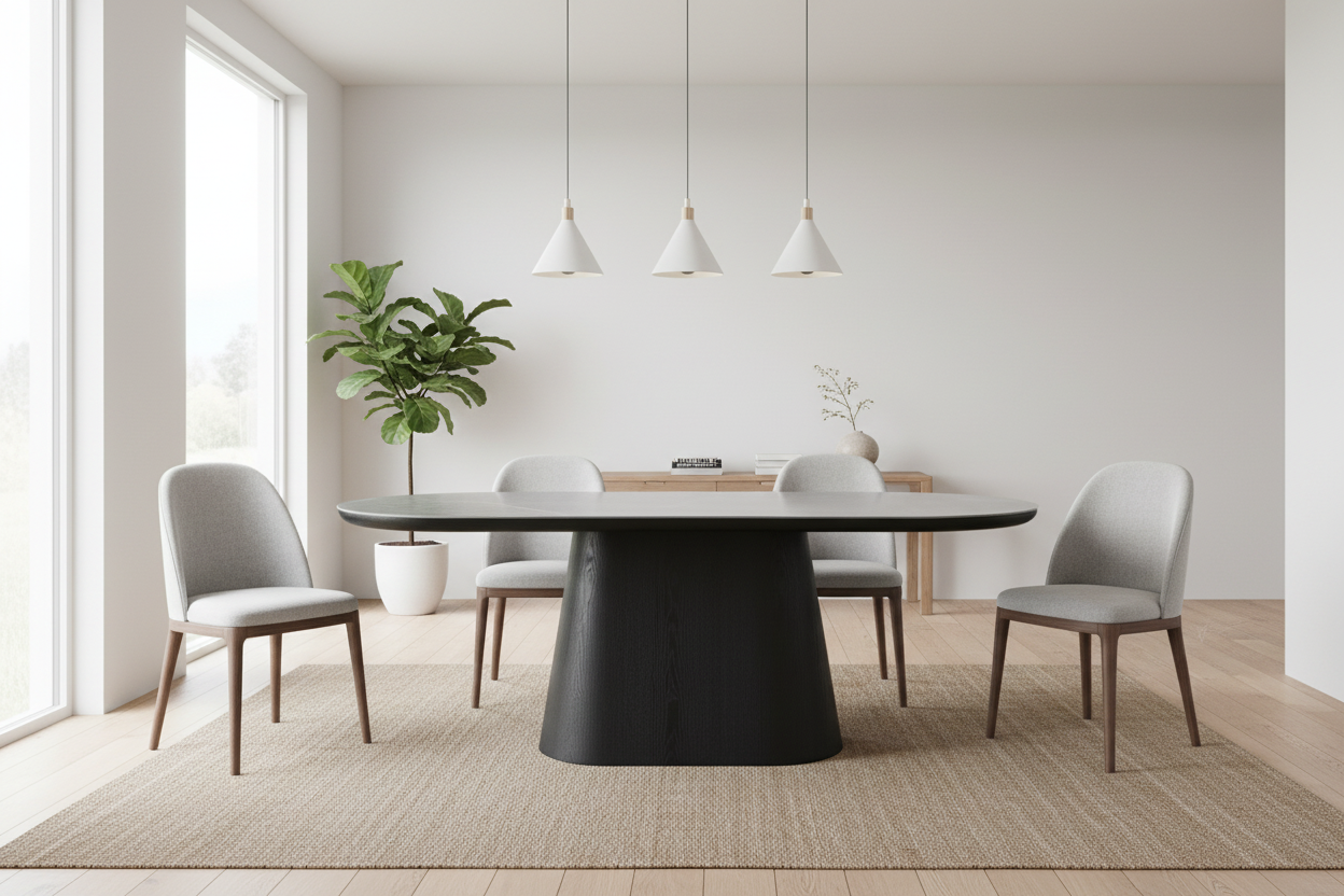 Bianca Oval Dining Table Black & Grey Sintered Stone