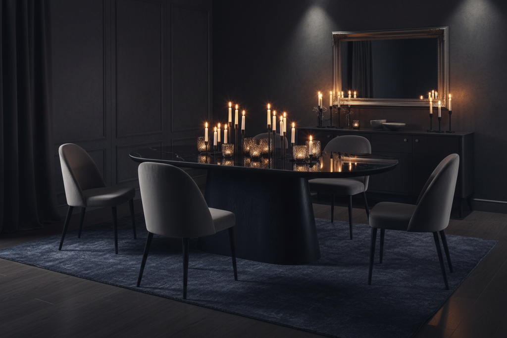 Bianca Oval Dining Table Black & Black Sintered Stone