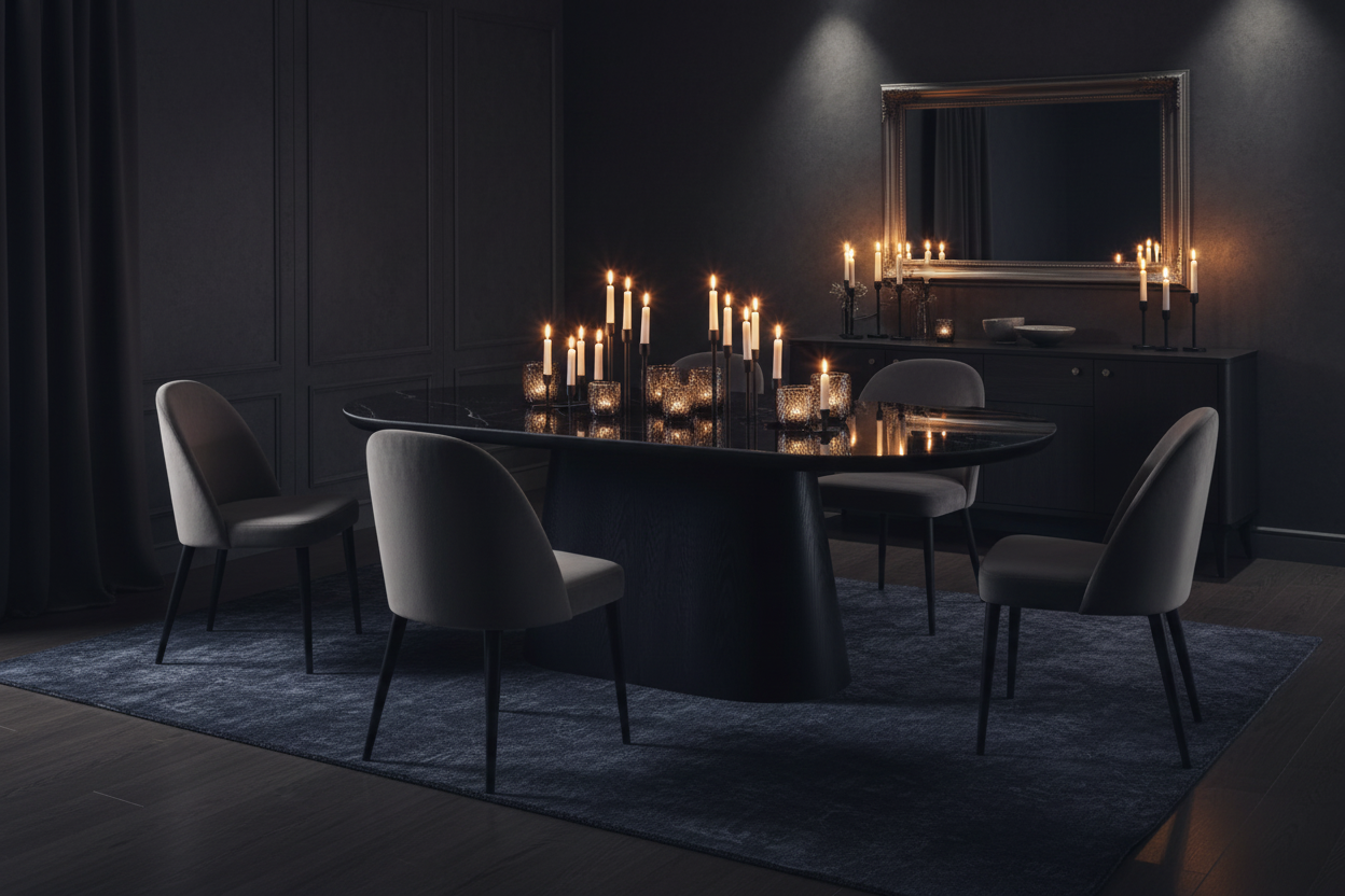 Bianca Oval Dining Table Black & Black Sintered Stone