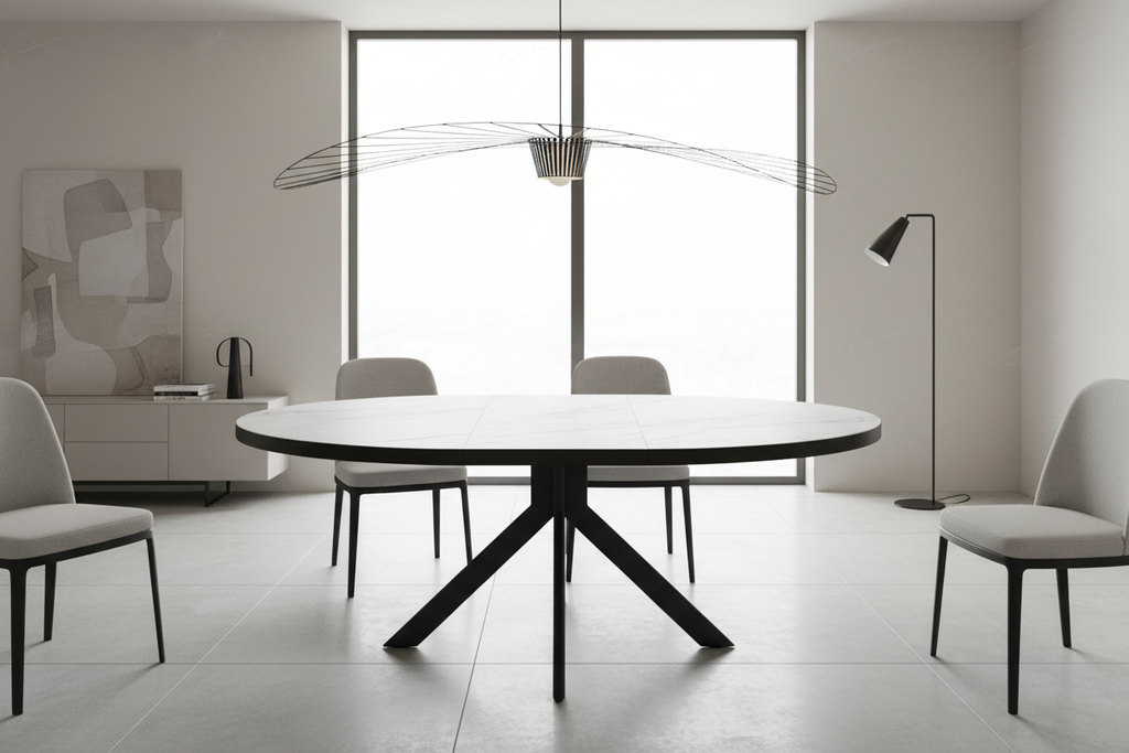 Danello Round Extending Dining Table White & Sunset Cloud Vein Ceramic