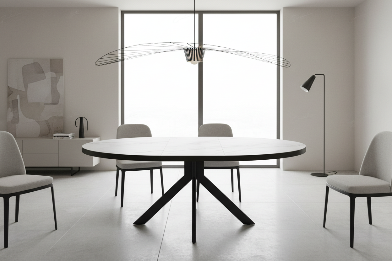 Danello Round Extending Dining Table White & Sunset Cloud Vein Ceramic