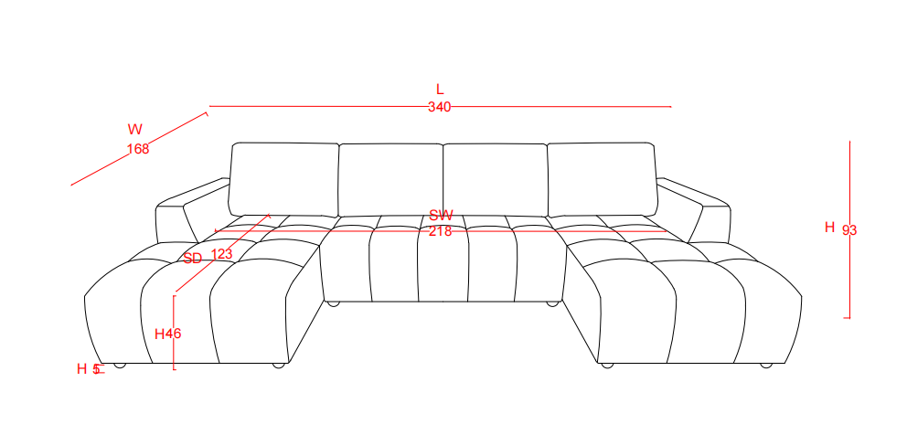 Shanghai Luxury Grey U Shape Corner Sofabed