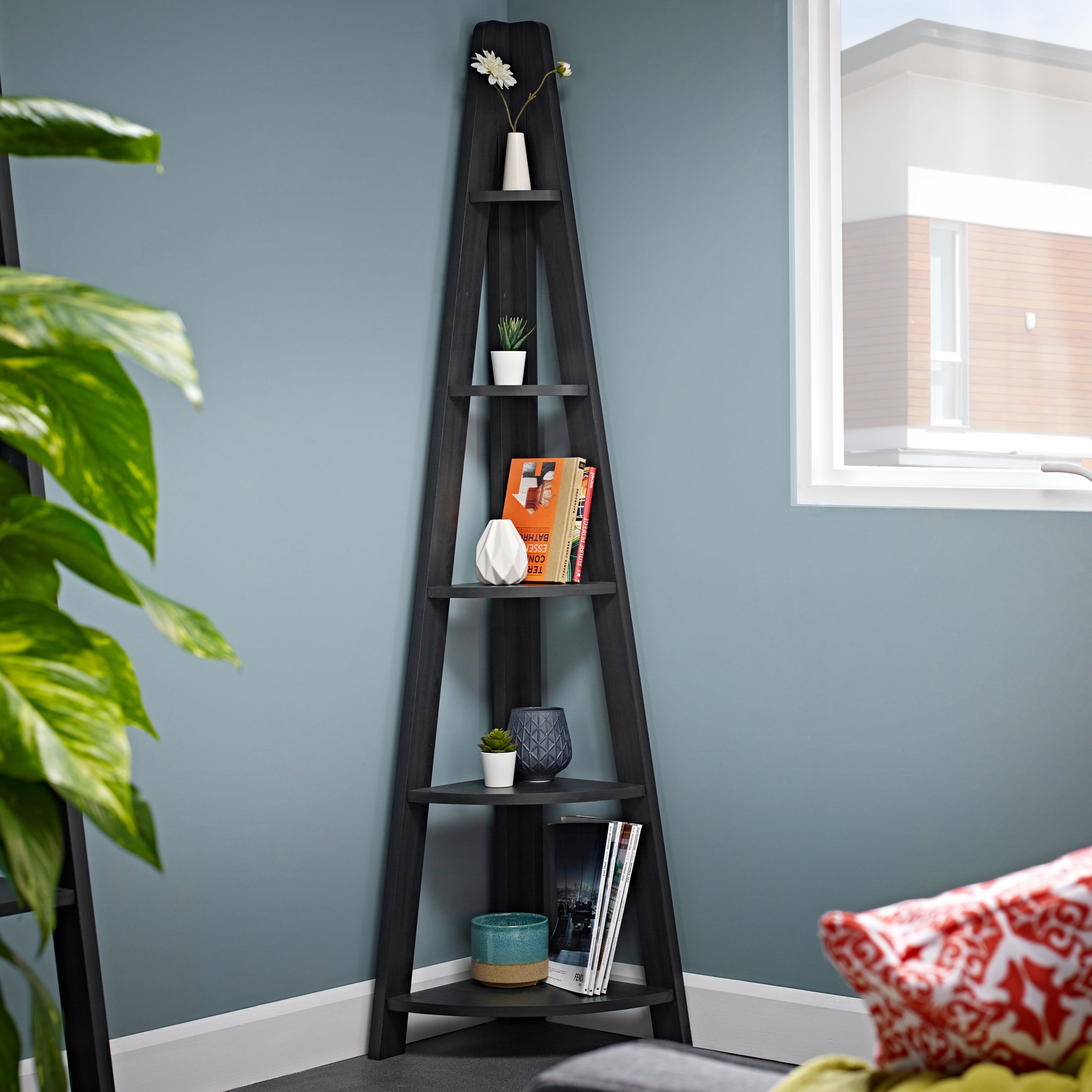 Tiva Corner Ladder Shelving Black