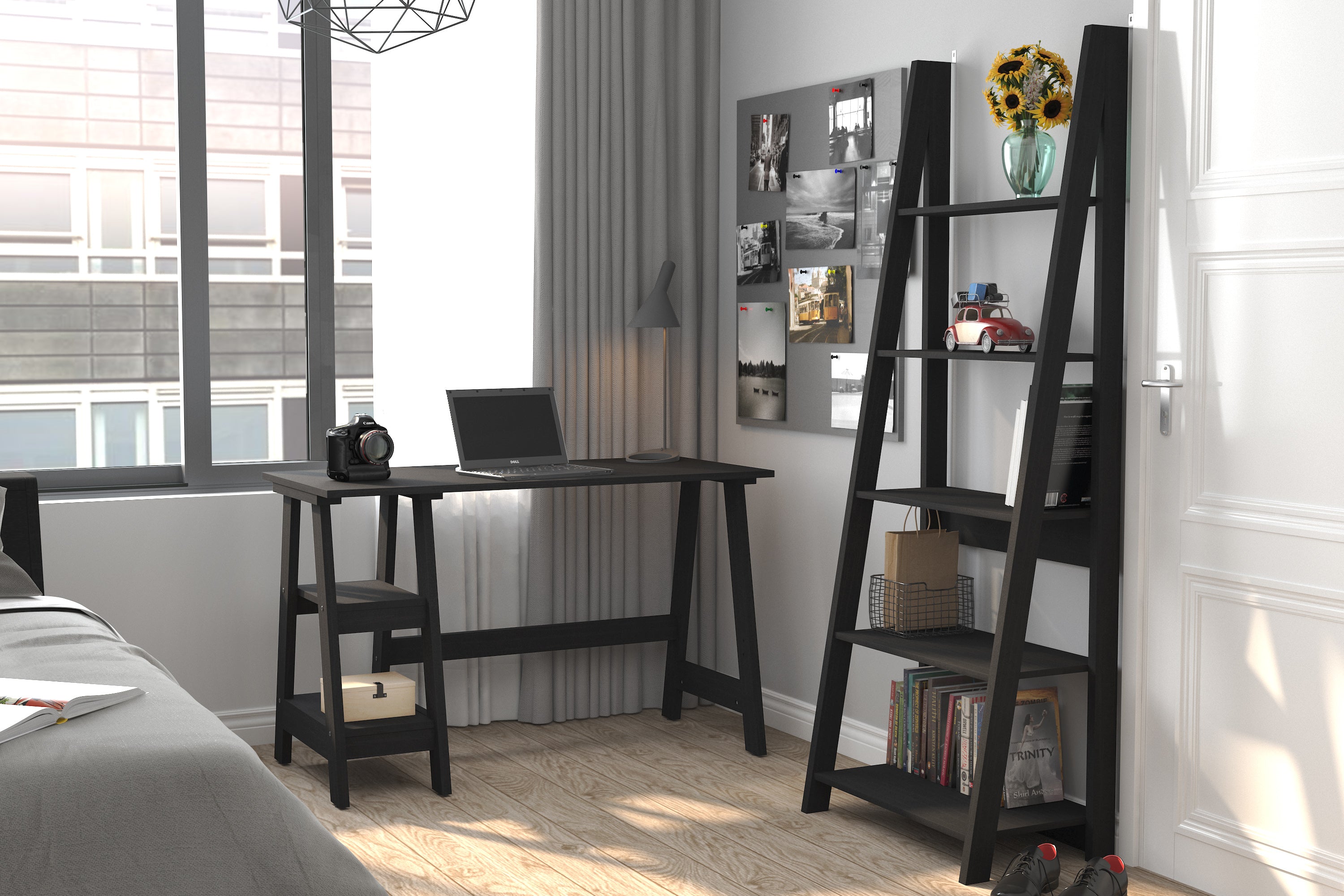 Tiva Ladder Bookcase Black