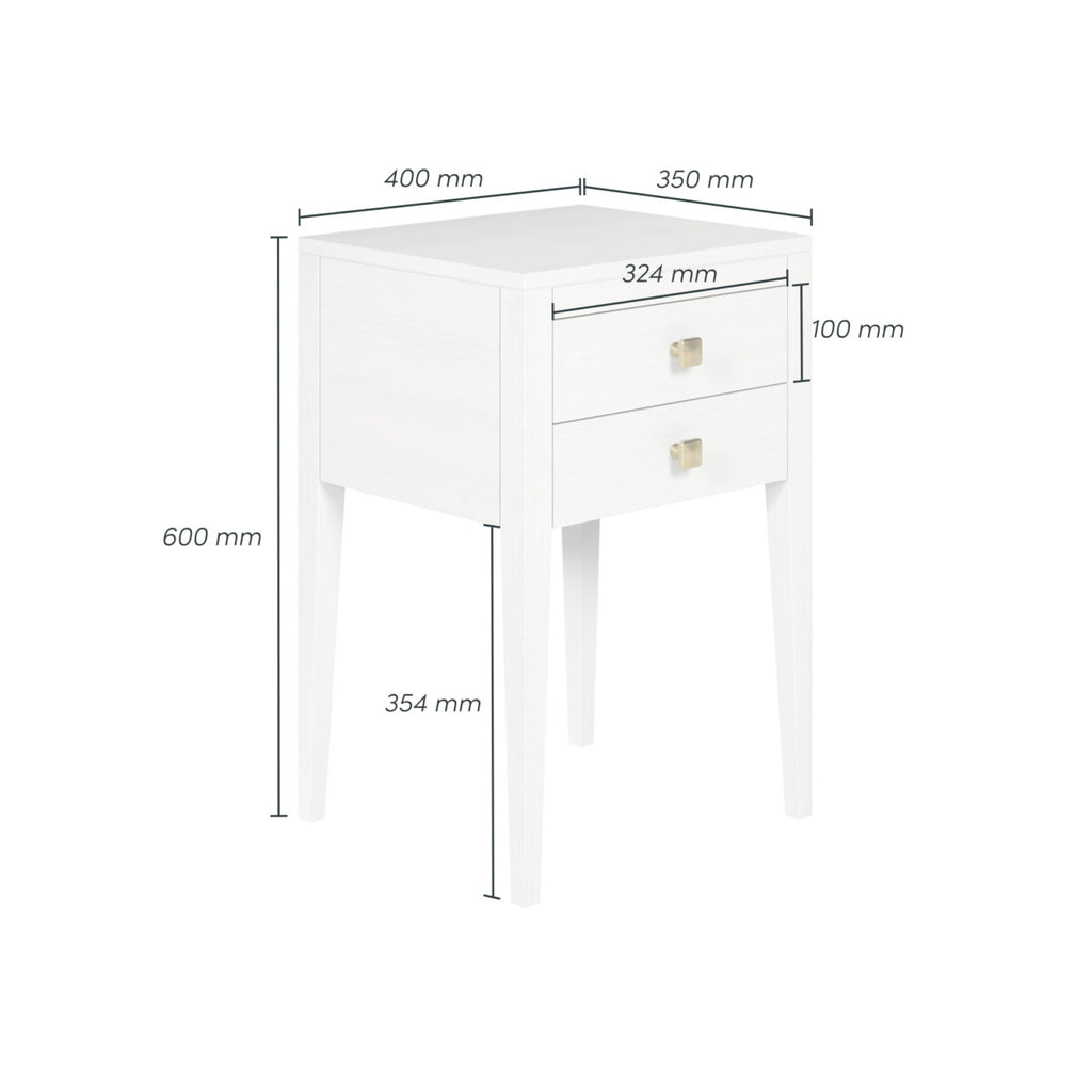 Pablo Bedside White Two Drawers