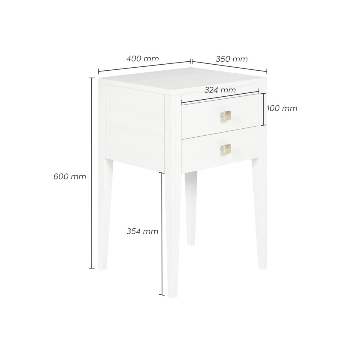 Pablo Bedside White Two Drawers
