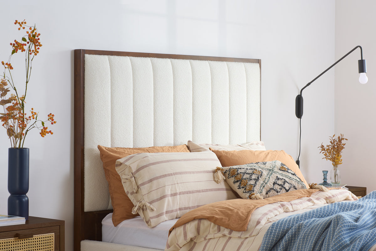 King Bed White Boucle