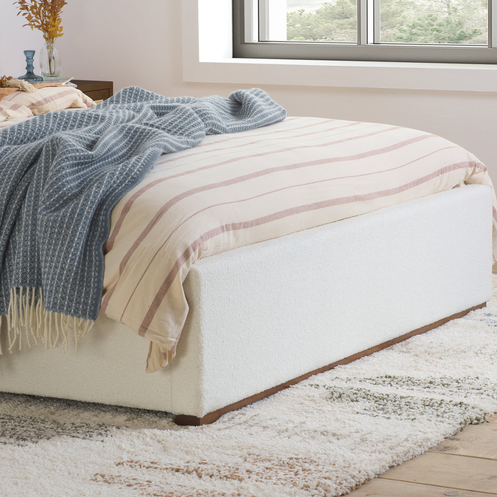 Double Bed White Boucle