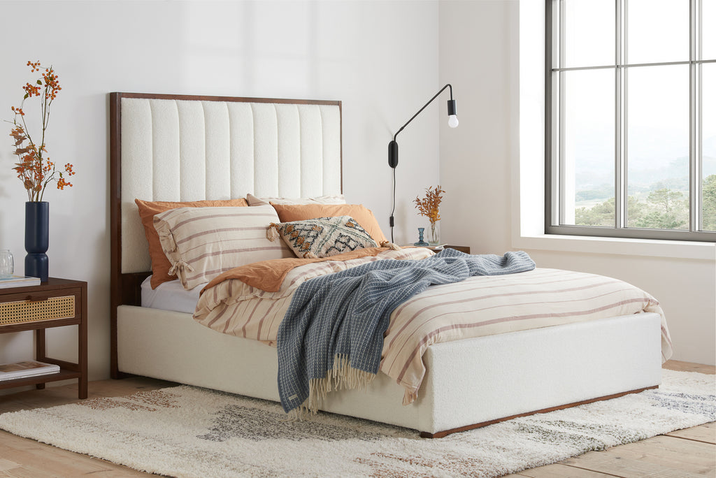 King Bed White Boucle