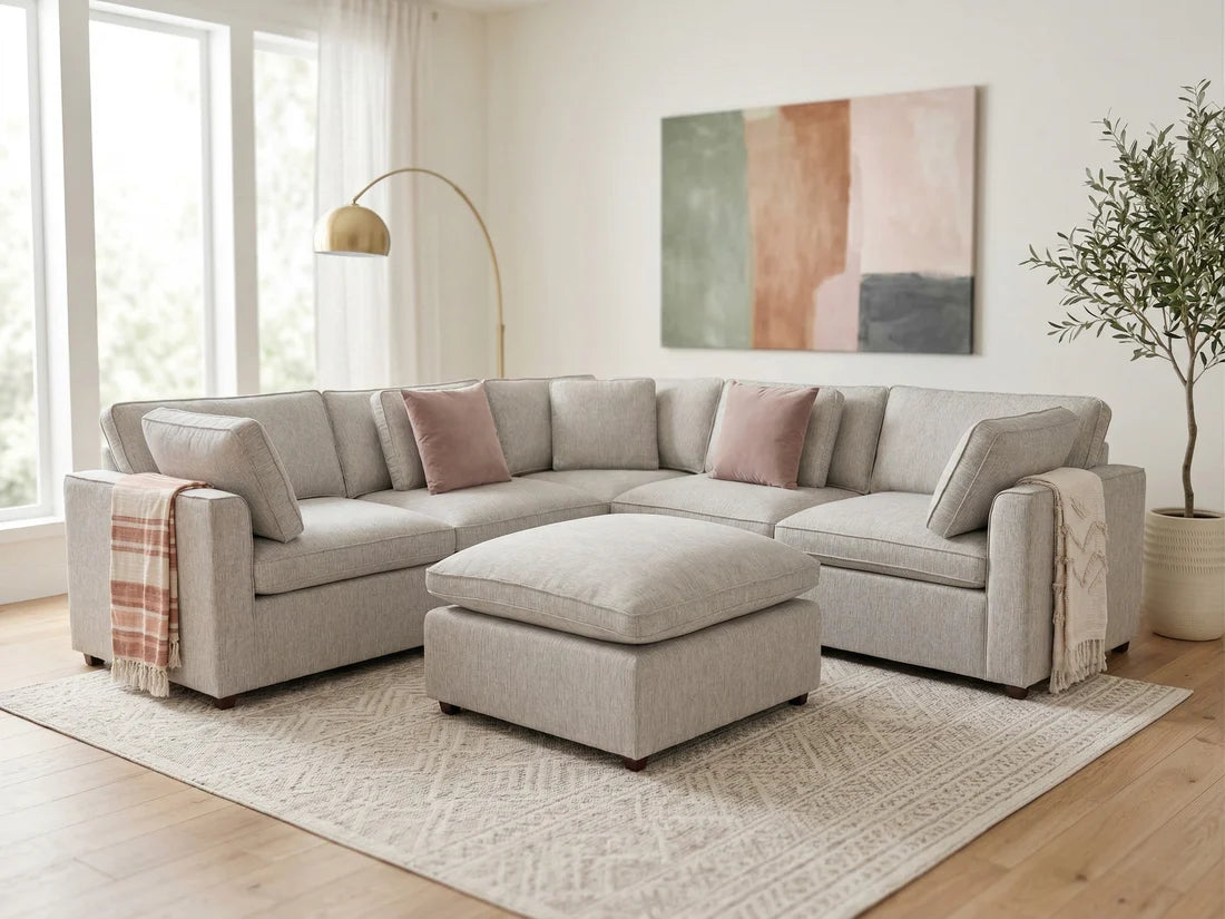 Santorini Sofa Grey Large Corner Sofa with Footstool