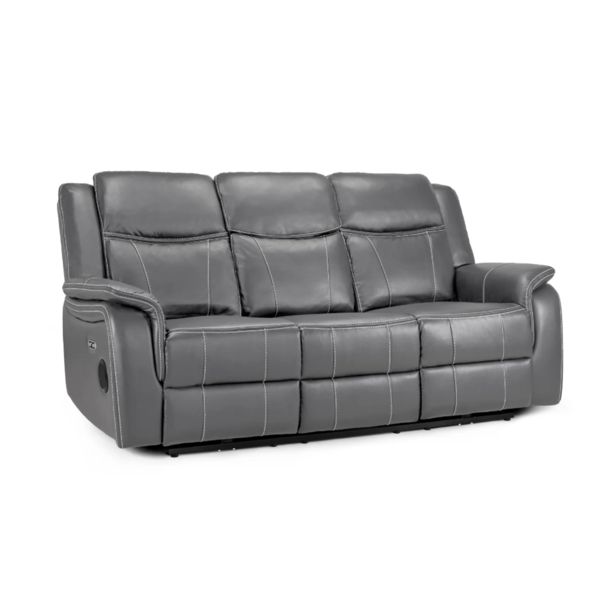 Galaxy Tech Power Reclining 3 Seater Sofa Grey Leather